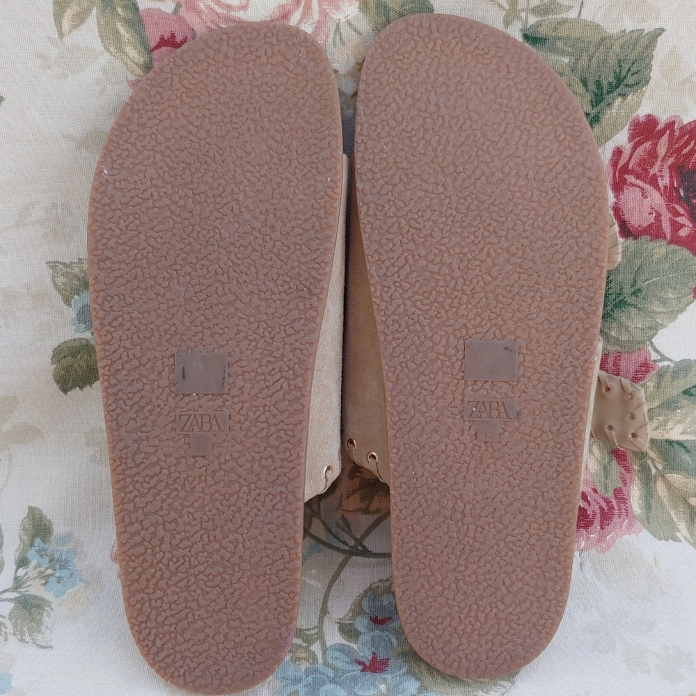 Zara Tan Suede Double Strap Slide Sandals with Gromets Women's size US 11 Euro 4 - Picture 6 of 17